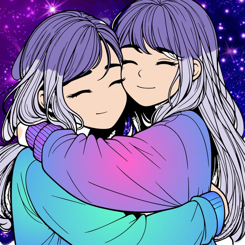 realistic two girls hugging
