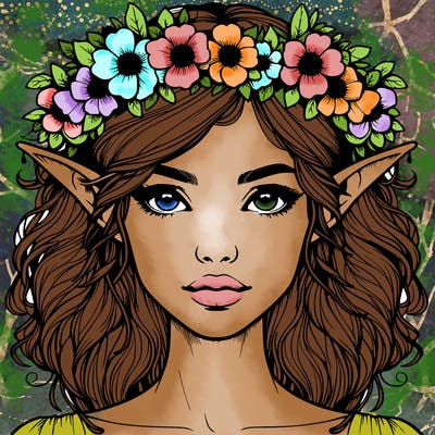 realistic female elf with flower crown