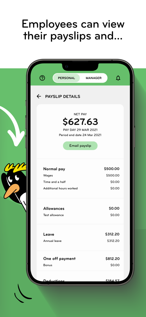 Smartly - Smartphone screen showing employee net pay and payslip breakdown in the Smartly app
