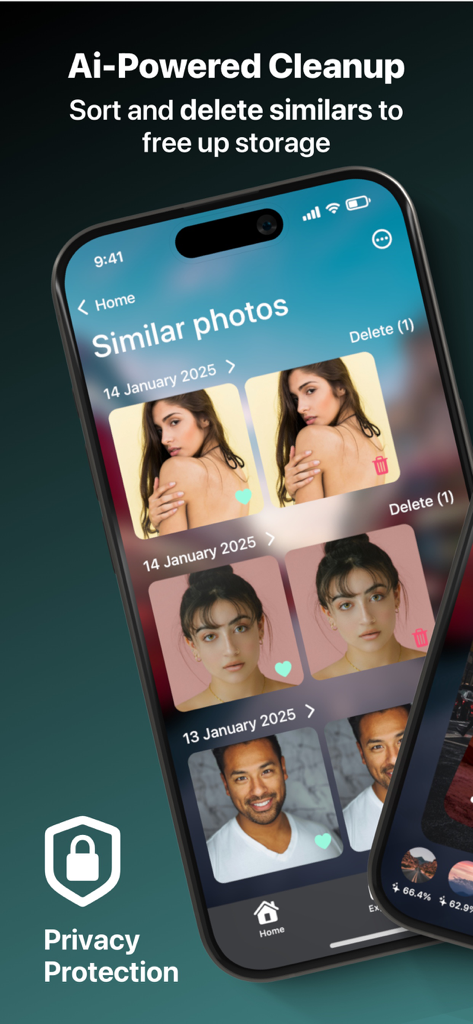 Free Up Storage: SwAipe - SwAipe app interface showing AI-powered cleanup to sort and delete similar photos