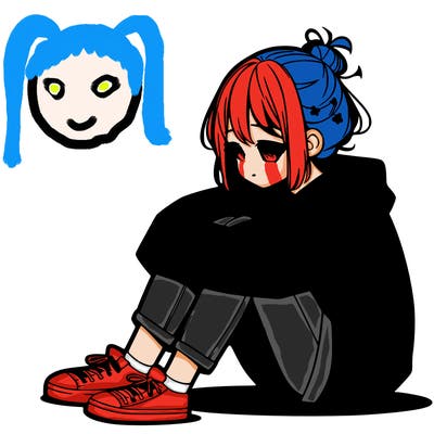 sad anime girl sitting alone