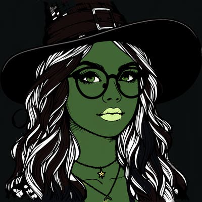 a witch with glasses realistic
