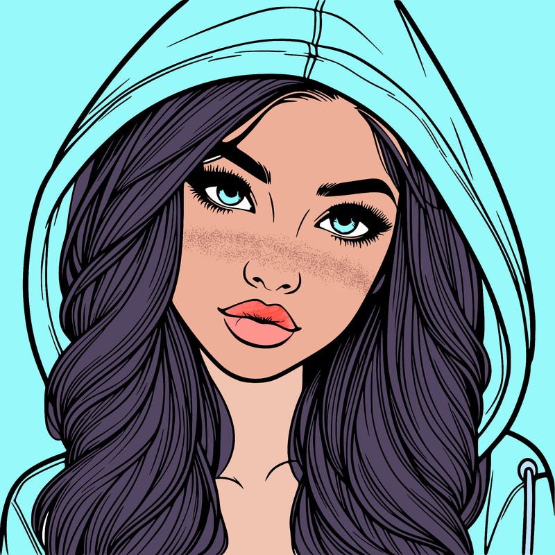 realistic beautiful girl with a hood on