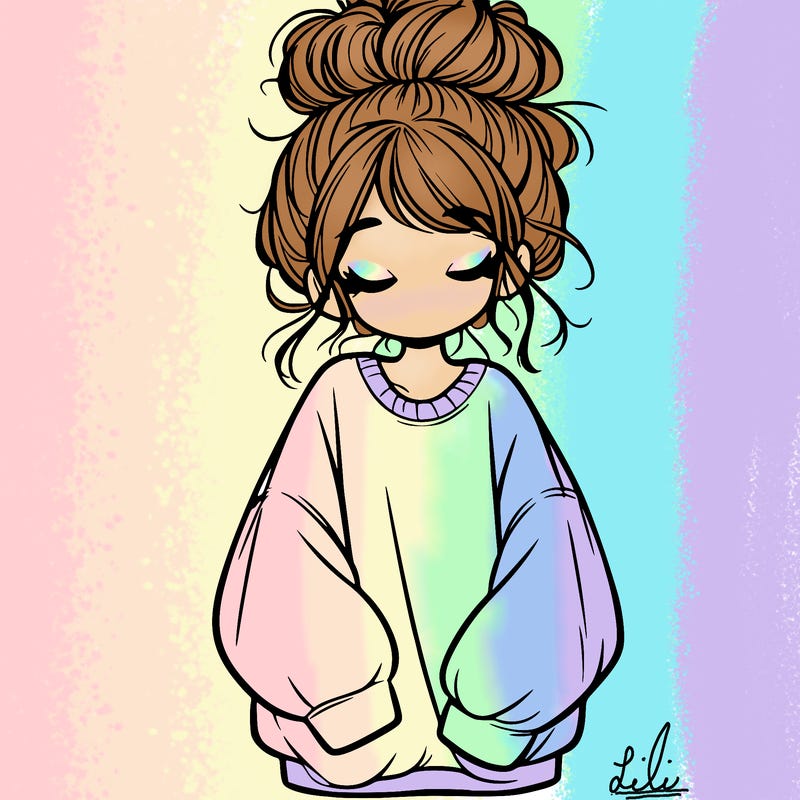 girl with baggy sweatshirt and messy bun