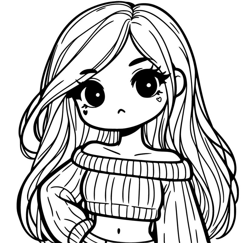 cute girl with crop top and long hair in a sweater