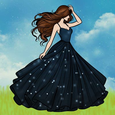 realistic woman with dress flowing in the wind