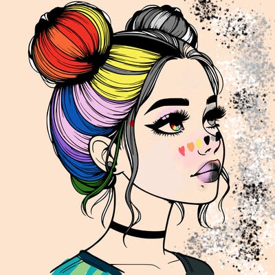 realistic girl with buns on the top of her head