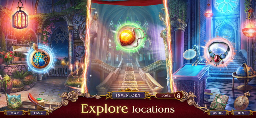 Cursed Fables 4: Find Objects - Una muestra de diferentes ubicaciones de castillos mágicos y artefactos encantados en Cursed Fables 4