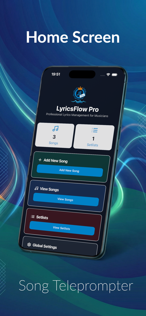 LyricsFlow Pro - LyricsFlow Pro mobile app home screen for professional musicians