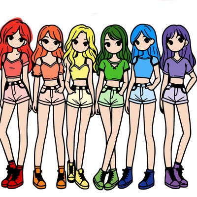 a group of girls wearing crop tops and shorts