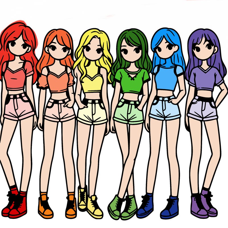 a group of girls wearing crop tops and shorts