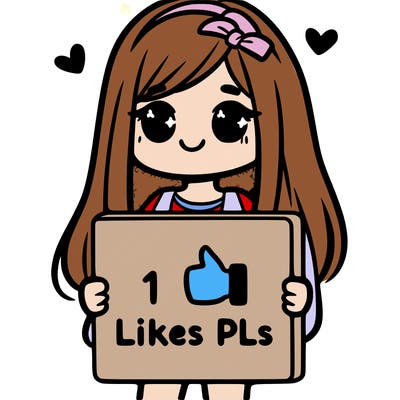 girl holding a sign saying 10 likes pls