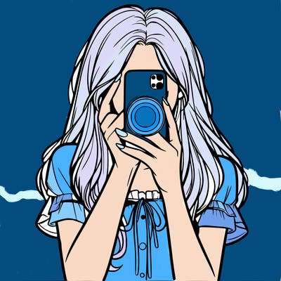 a realistic girl holding her phone taking pictures