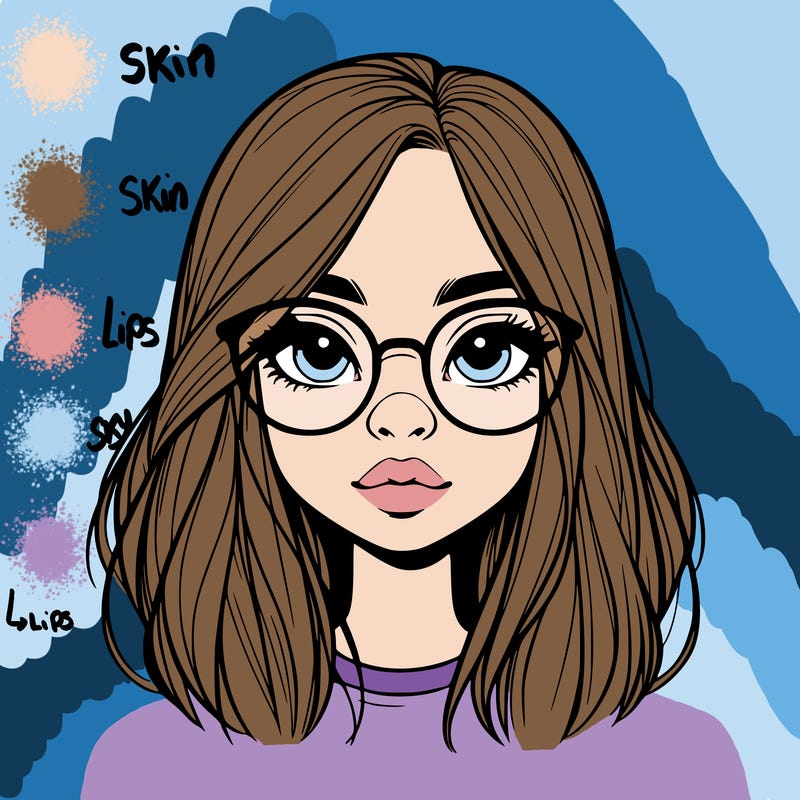 realistic girl with her hair down and glasses  and a nose