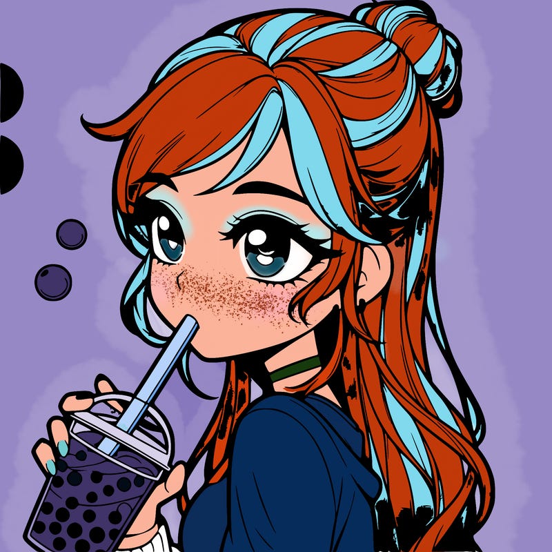 a realistic girl drinking boba