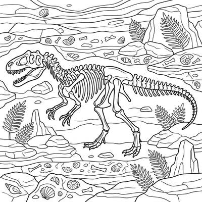 Embark on a prehistoric adventure with this exciting Allosaurus skeleton coloring page, perfect for young dinosaur enthusiasts. Children aged 4-8 will love bringing this ancient predator's bones to life with vibrant colors.