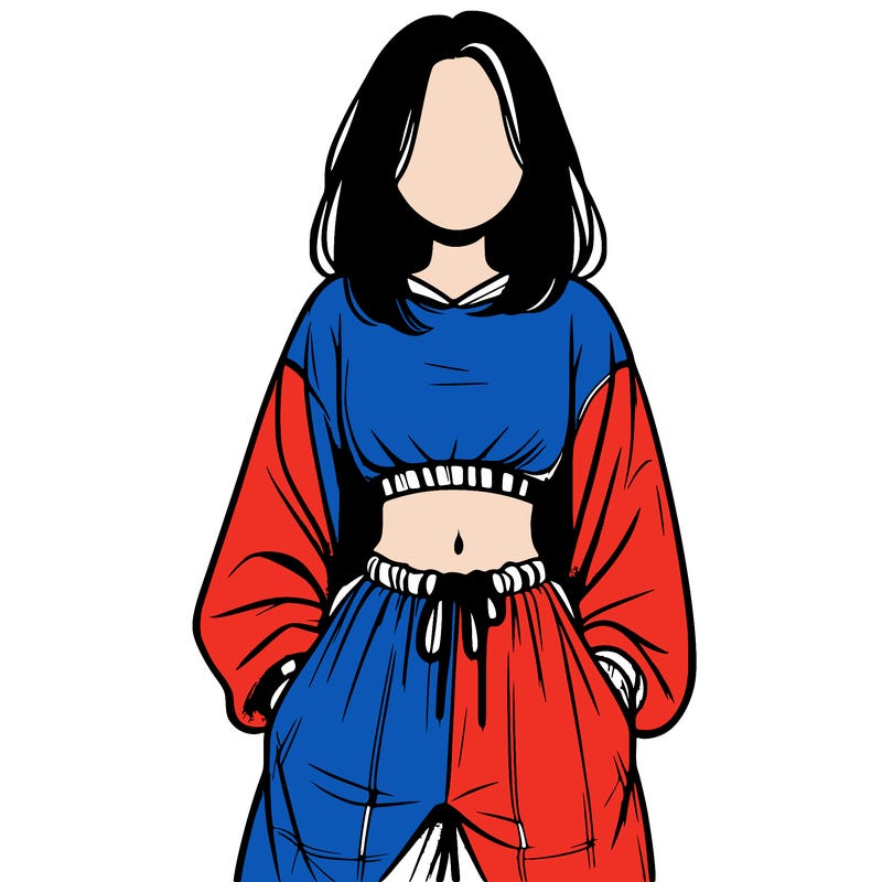 realistic girl faceless with baggy pants and a crop top