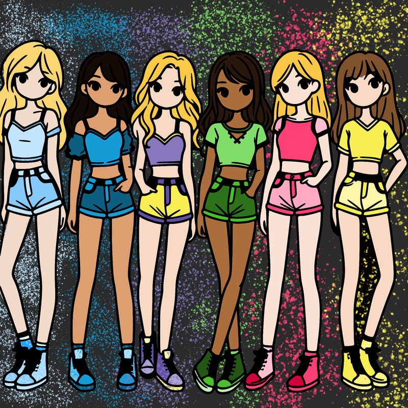 a group of girls wearing crop tops and shorts