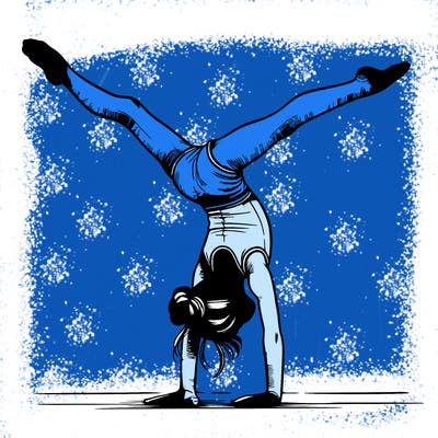 realistic gymnastic hand stand girl in four splits