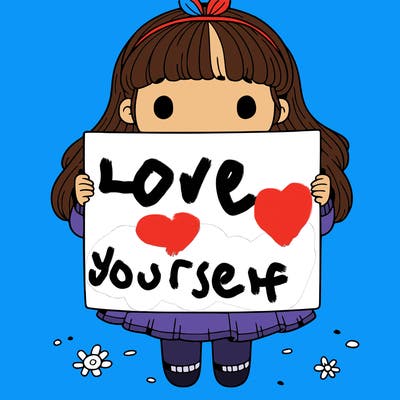 a girl holding a blank pices paper