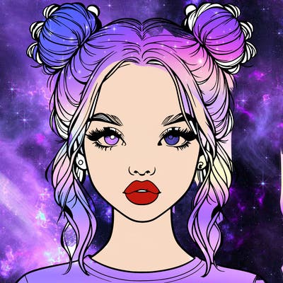realistic girl with two buns in hair and lips