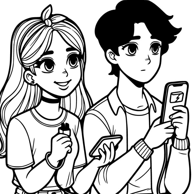 teen with girl using phone with a charger