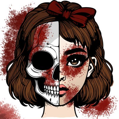 realistic girl with half skull mask