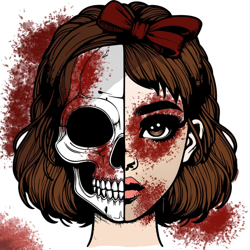 realistic girl with half skull mask