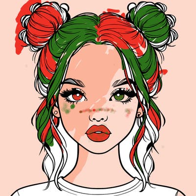 realistic girl with two buns in hair and lips