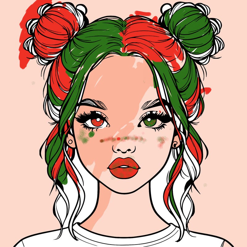 realistic girl with two buns in hair and lips