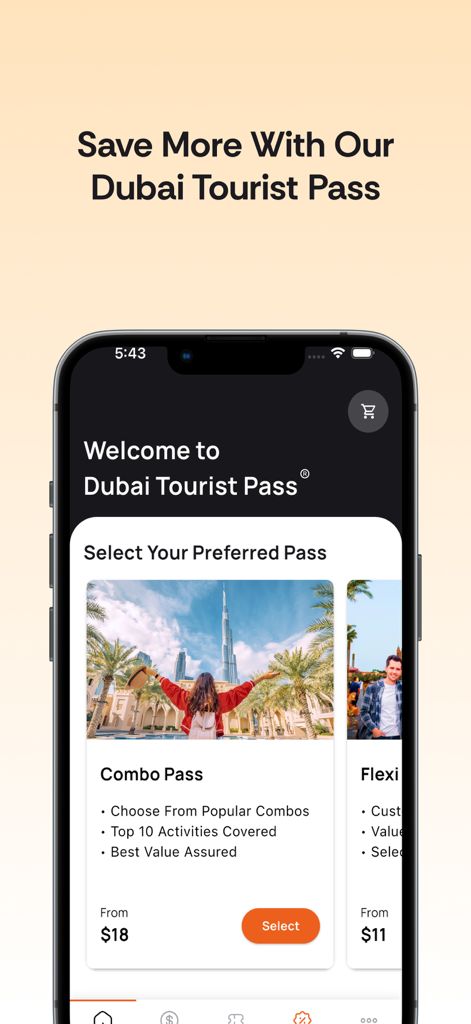 Alike Travel - Alike Travel app interface showing various Dubai Tourist Pass options and prices