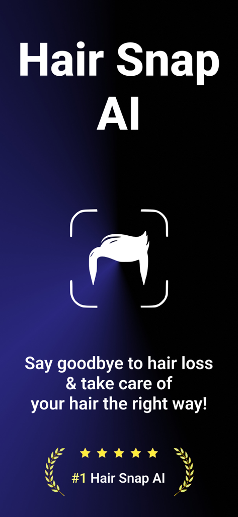 HairSnap AI app splash screen featuring an AI hair scanner for hair loss prevention and care