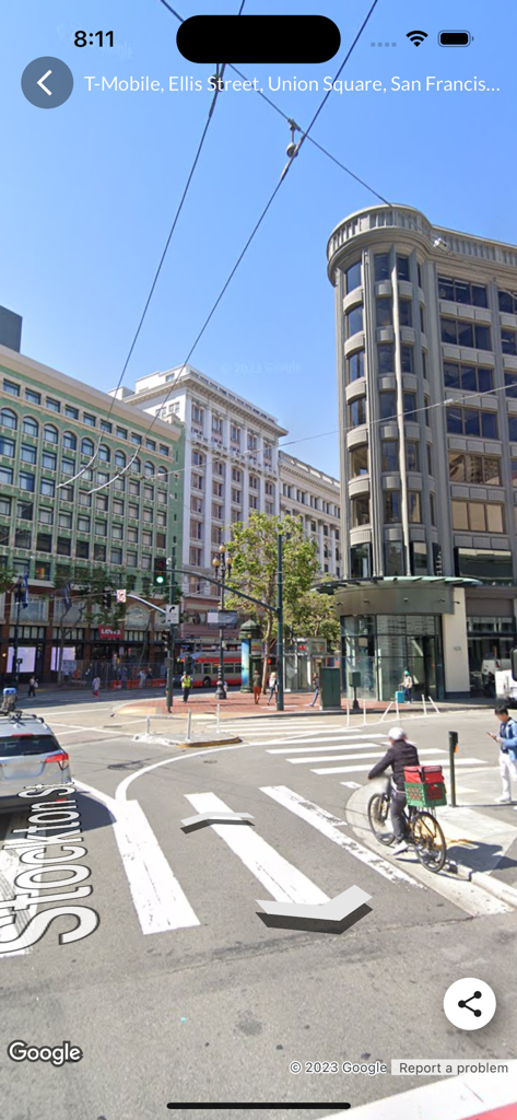 Street View Map - Live 360° - 360 degree live street view of a San Francisco intersection with urban buildings