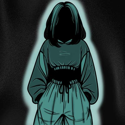 realistic girl faceless with baggy pants and a crop top