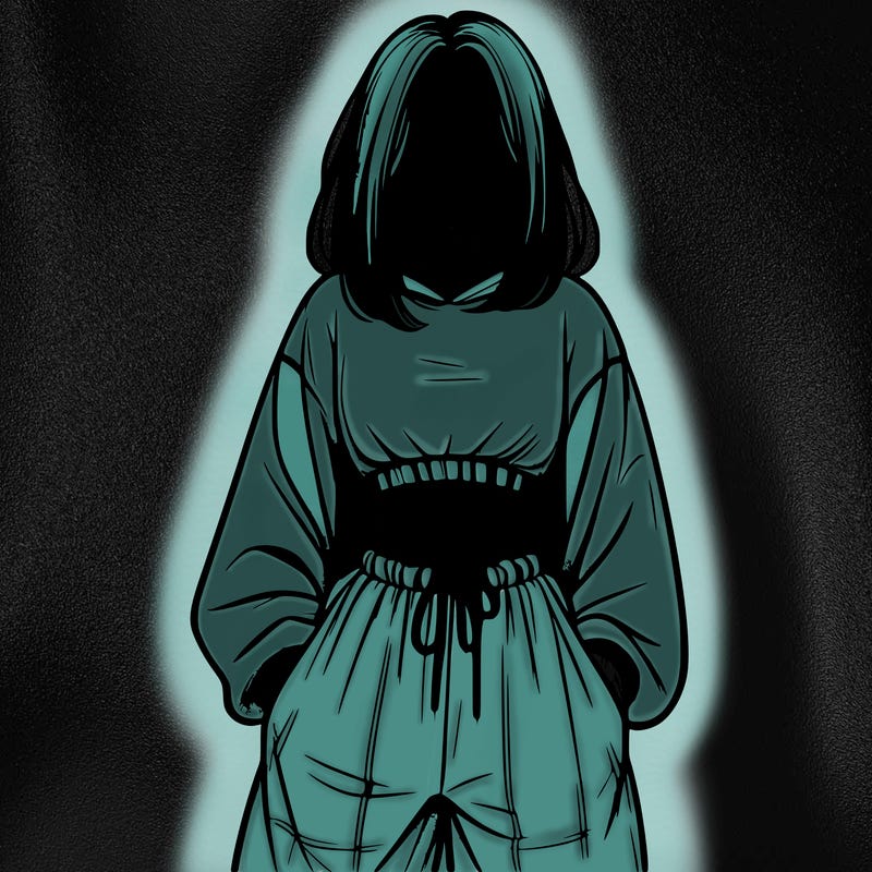 realistic girl faceless with baggy pants and a crop top