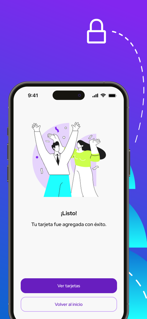 Buepp: Tu billetera urbana - Confirmation screen in Buepp mobile wallet after successfully adding a new digital card