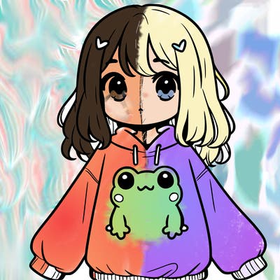 girl wearing frogging sweatshirt