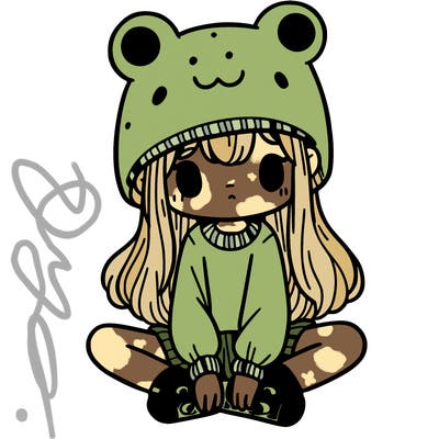 a girl wearing a frog hat and some frog socks