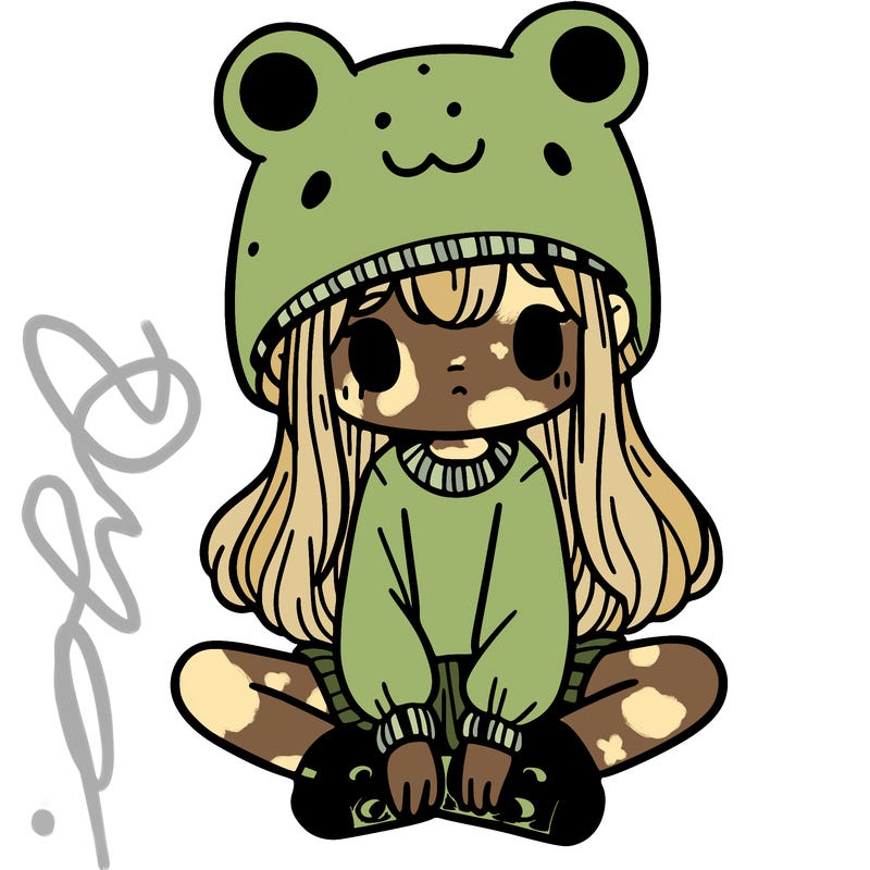 a girl wearing a frog hat and some frog socks