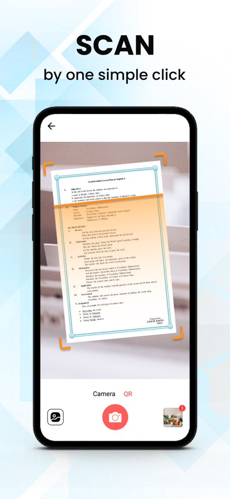Scanner App: Scan All Document - Interface do aplicativo móvel SnapScan mostrando um documento sendo capturado pela câmera para uma digitalização em PDF