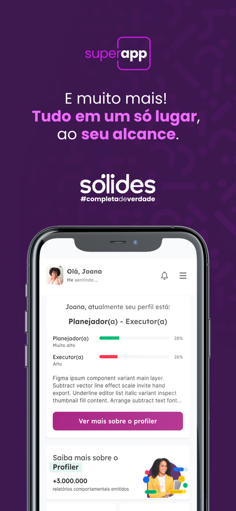 Sólides - Sólides HR super app interface showing an employee behavioral profile with planner and executor scores.