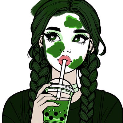 realistic girl with braided hair drinking boba