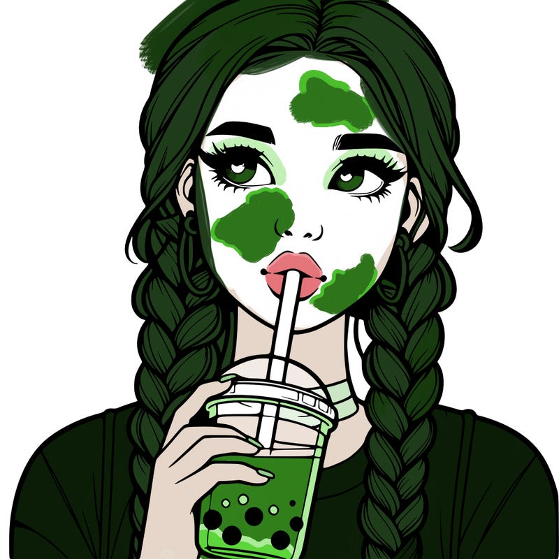 realistic girl with braided hair drinking boba