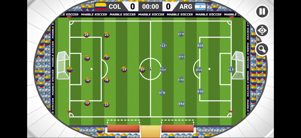 Marble Soccer - A top down view of a Marble Soccer match between Colombia and Argentina