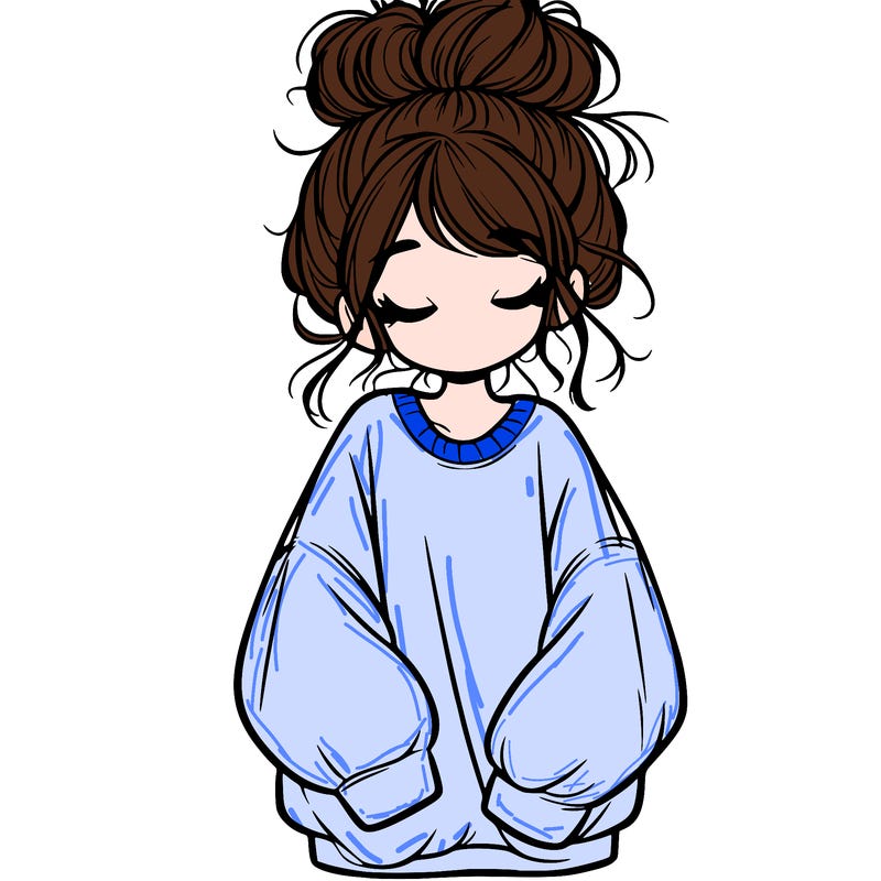 girl with baggy sweatshirt and messy bun