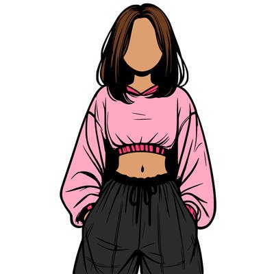 realistic girl faceless with baggy pants and a crop top