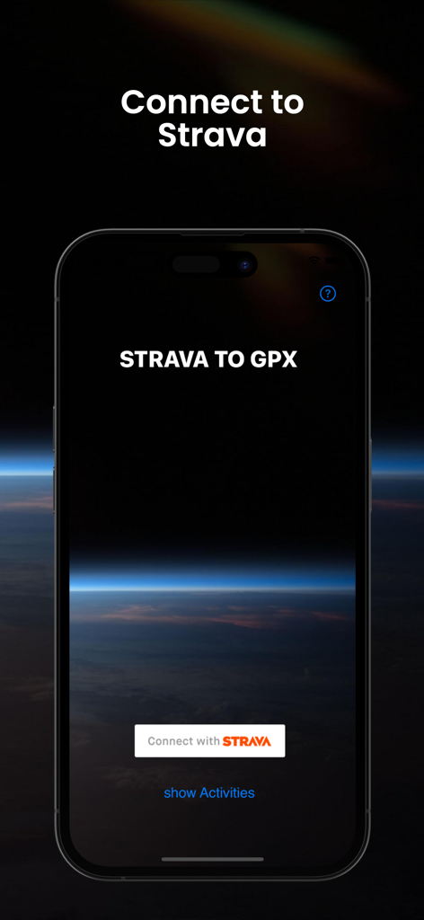 Strava to GPX - Strava to GPX app landing page with a button to connect with Strava