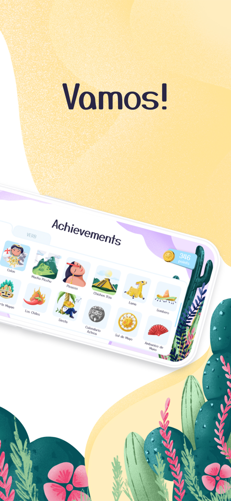 Spanish School Bus for Kids - Achievements screen in the Spanish School Bus app showing cultural icons and landmarks