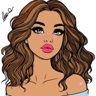 realistic girl with wavy hair and lips