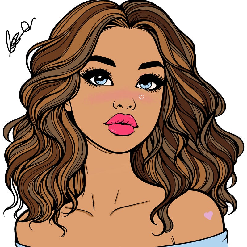 realistic girl with wavy hair and lips
